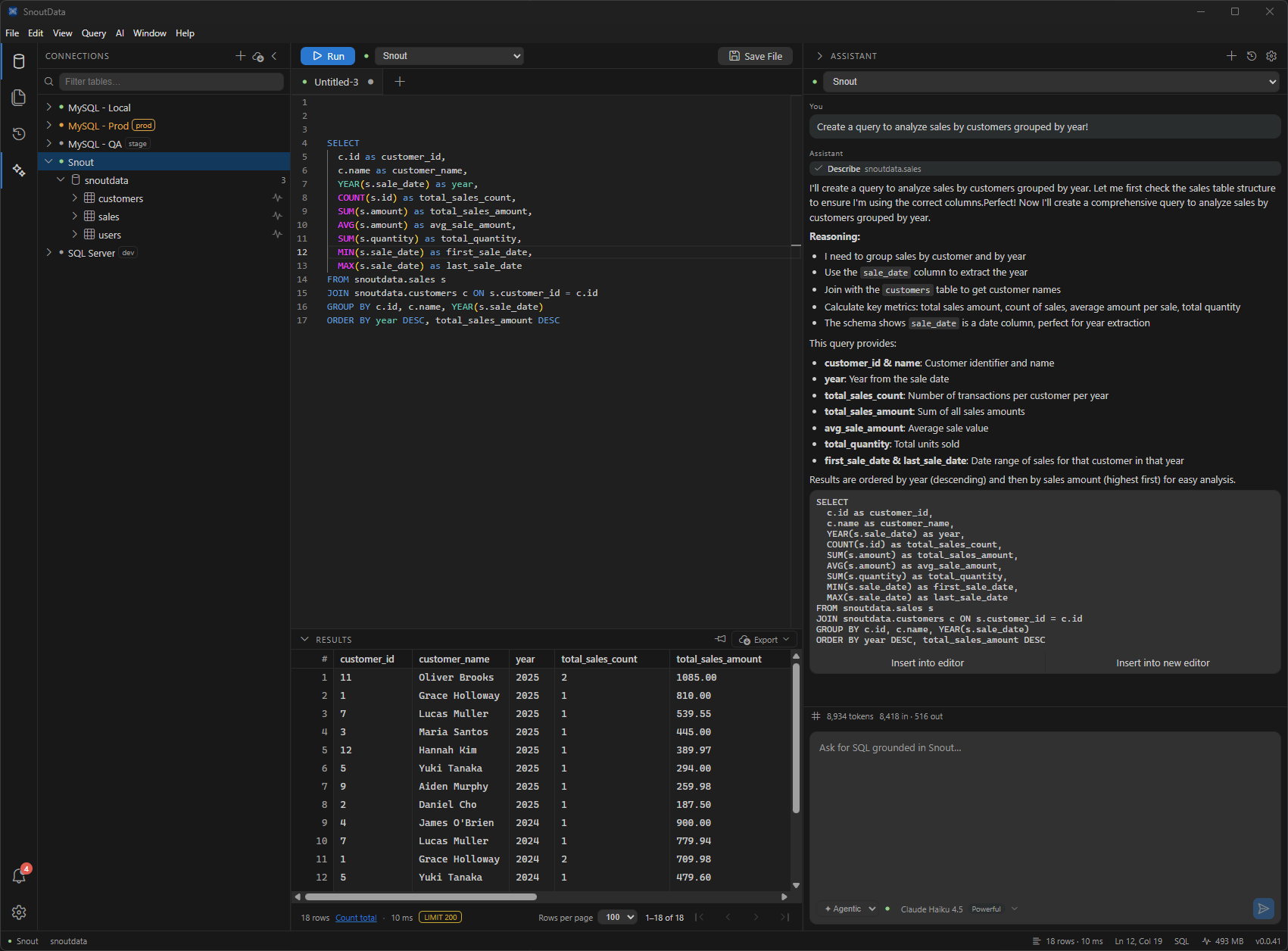 The assistant building a report from query results